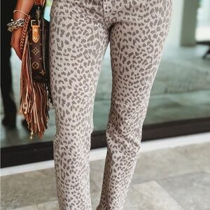 KanCan Gray Leopard Print Women's Straight Leg Jeans
